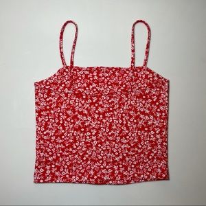 Pacsun - Cropped Spaghetti Strap Tank - Red & White Floral Pattern